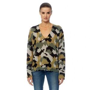 360 Cashmere Camo Sweater Women's XS Camouflage V-Neck Long Sleeve Pullover